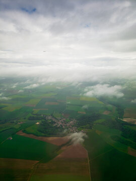 Aerial View of the Countryside Northeast of Paris, France in Spring