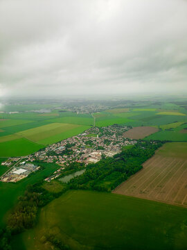 Aerial View of the Countryside Northeast of Paris, France in Spring