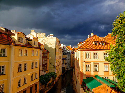 Dark Clouds over the Certovka or Devils Canal, Prague, Czech Republic