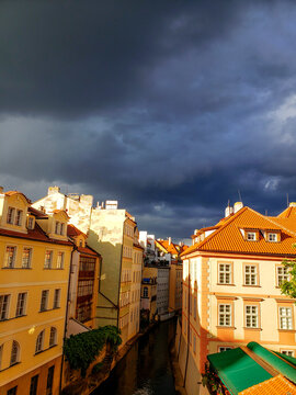 Dark Clouds over the Certovka or Devils Canal, Prague, Czech Republic
