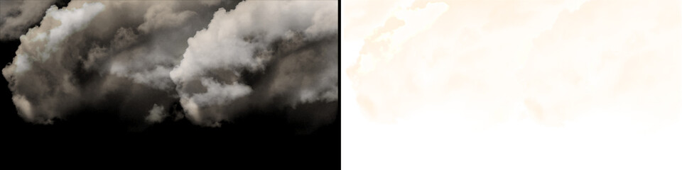 Fototapeta premium White fluffy cloud isolated on black background for digital editing and composite overlay texture in graphic design project.