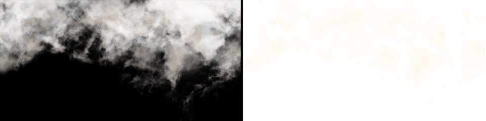 Fototapeta premium White wispy clouds or soft smoke overlay isolated on black background for digital design and artistic compositing projects.