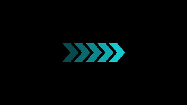 Cyan color right arrow pointing up animation on black background. Direction arrows symbol. arrow button icon or swipe-up arrow signal animation. 4k video