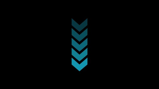 Cyan color arrow pointing up animation on black background. Direction arrows symbol. arrow button icon or swipe-up arrow signal animation. 4k video