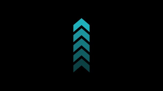 Up arrow pointing up animation on black background. Direction arrows symbol. arrow button icon or swipe-up arrow signal animation. 4k video