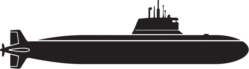 Black submarine vector, military underwater vessel, navy boat silhouette, ocean vehicle icon © MdNayem