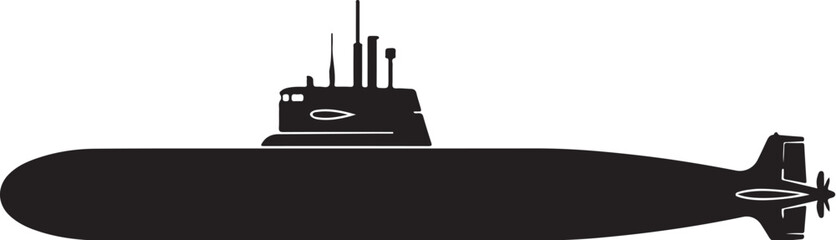 Black submarine vector, military submarine icon, navy vessel silhouette, ocean transportation © MdNayem