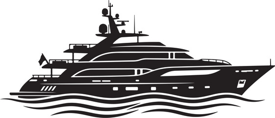 Luxury yacht, boat, ship, silhouette, vector icon, nautical symbol, black and white © MdNayem