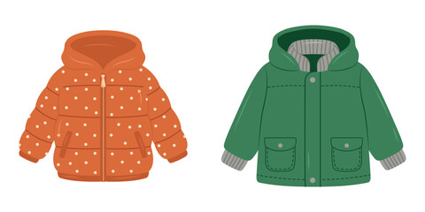 Kids Jacket Clipart — Children Puffer Coat with Hood, Boy and Girl Outerwear © Elena 83