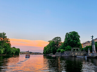 Fototapeta premium Prague, Czechia Seen From the Vitava River During a Spring Evening