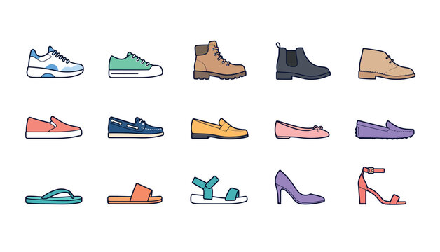 Collection of Various Colorful Shoes.