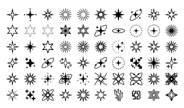 Futuristic Y2K Sparkle and Blink Symbols Collection with Abstract Tech Vector Elements