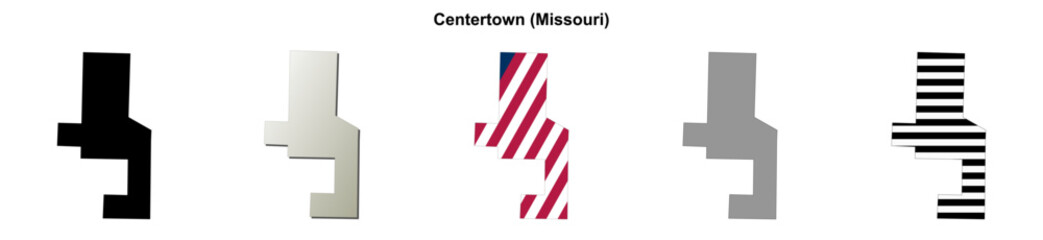 Obraz premium Centertown (Missouri) blank outline map set