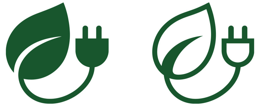 Green Energy Icon Design with Leaf and Power Plug Representing Sustainable Technology and Clean Electricity
