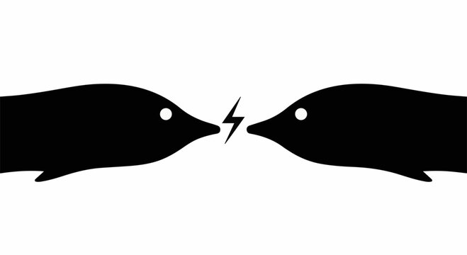 Two stylized moles facing each other with a lightning bolt symbolizing conflict or tension.