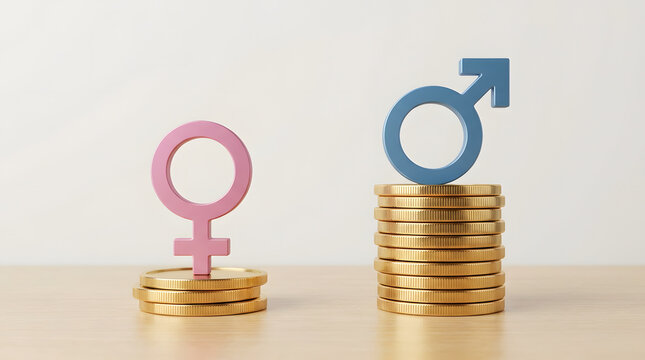 Gender pay gap concept isolated on transparent background with coins