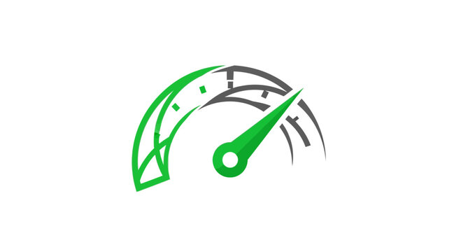 Speedometer Design: Green and Gray Icon Depicting Metrics, Performance and Progress Graphic