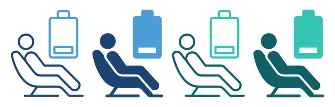 reclining passenger seat luggage outline icon set on transparent background
