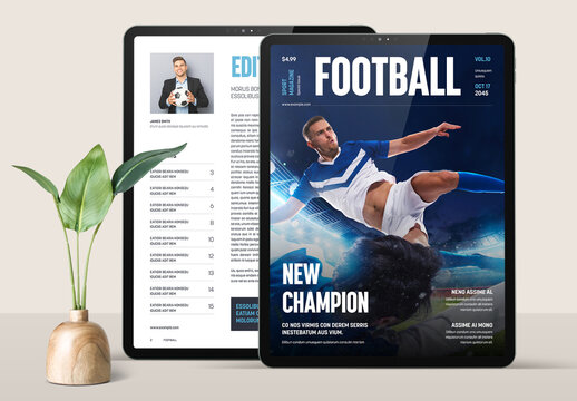 Sport E-Magazine Layout with Blue Accents