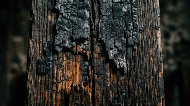 Close up of charred and burnt wood texture.