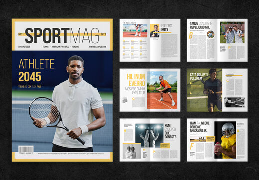 Sport Magazine Layout with Yellow Accents