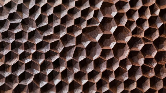 Dark Hexagonal Wooden Parametric Wall Pattern with Geometric Architectural Texture