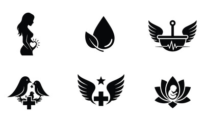 Obraz premium Professional medical and healthcare icon set featuring maternity fertility pharmacy and natural holistic logo templates
