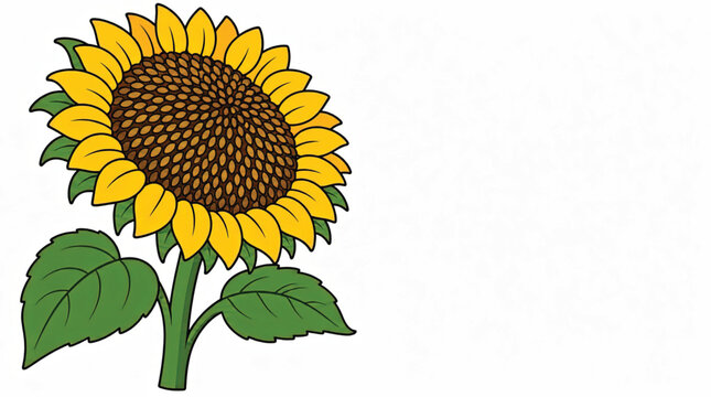 Vibrant sunflower with green leaves standing.