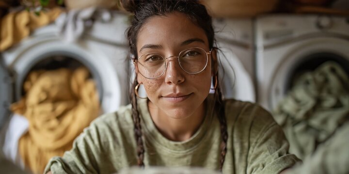 Photo of woman folding laundry