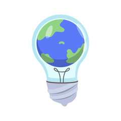 Earth globe inside a lightbulb, symbolizing global ideas and environmental sustainability, flat vector illustration © Tabungan Piknik