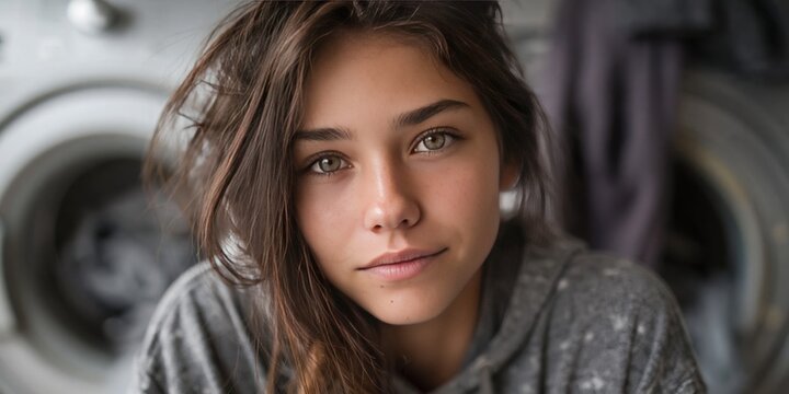 Photo of woman folding laundry