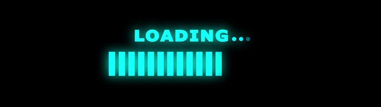 Cyan Neon Loading Bar Animation Glowing Segmented Progress Indicator UI Element Dark Background Loop
