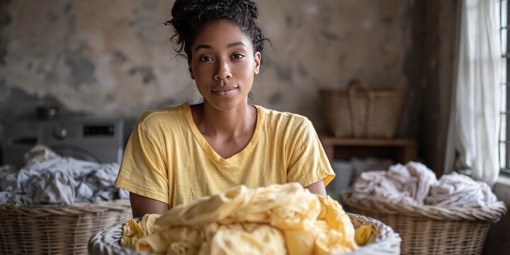 Photo of woman folding laundry