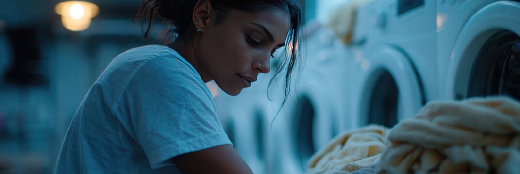 Photo of woman folding laundry