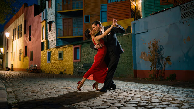 Authentic Argentine Couple Dancing Passionate Tango Night In Buenos Aires