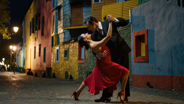 Authentic Argentine Couple Dancing Passionate Tango Night In Buenos Aires