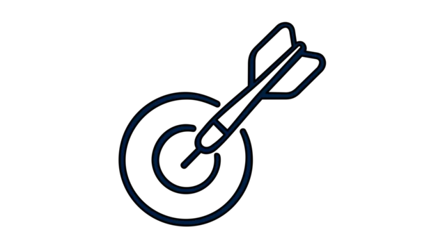 Vector illustration of a target with dart line icon evoking competitive accuracy themes, suitable for dart league branding, shooting range apps, and goal-oriented sports platforms.