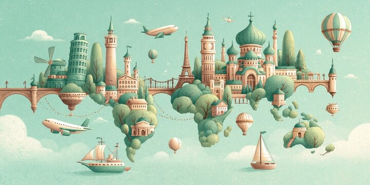 World travel concept for globetrotting vacations