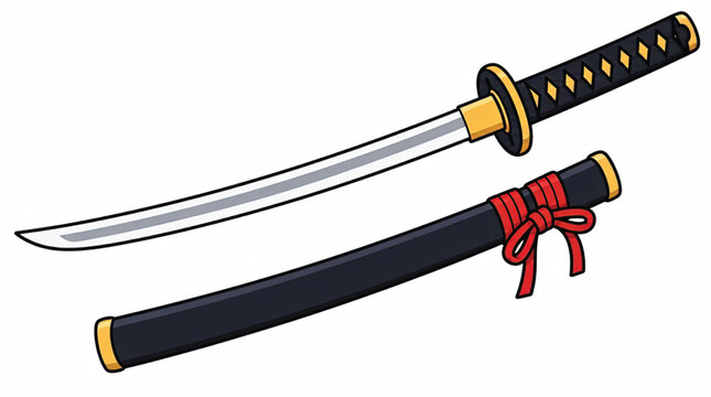Japanese sword with black handle.