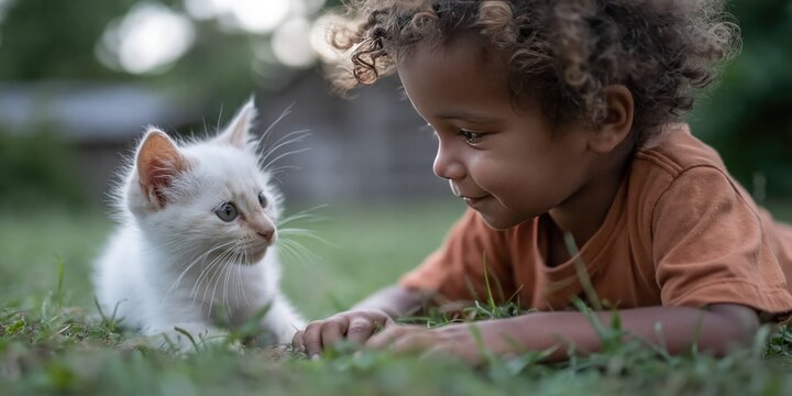 Photo of kid playing with cat 