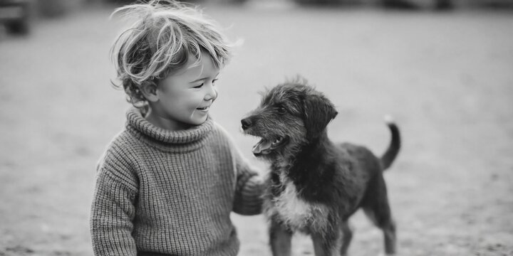 Photo of kid playing with dog 
