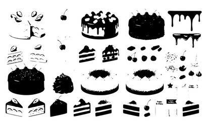 Naklejka premium Festive Birthday Cake Clip Art Set Featuring Strawberry Chocolate Raspberry and Red Velvet Cakes Vector