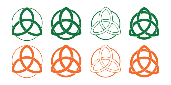 Celtic Trinity Knot Symbol Icon Set Featuring Traditional Triquetra Vector Graphics for Heritage Spirituality Culture and Decorative Design