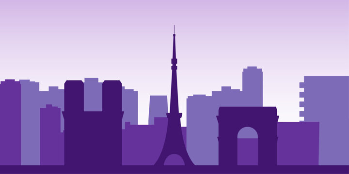 Paris skyline silhouette with Eiffel Tower, France travel illustration