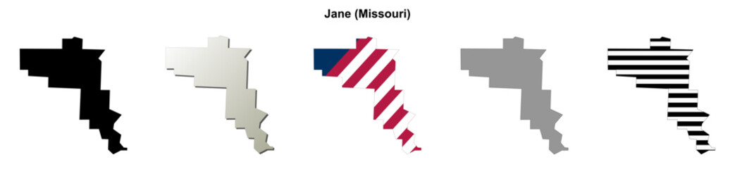 Obraz premium Jane (Missouri) blank outline map set