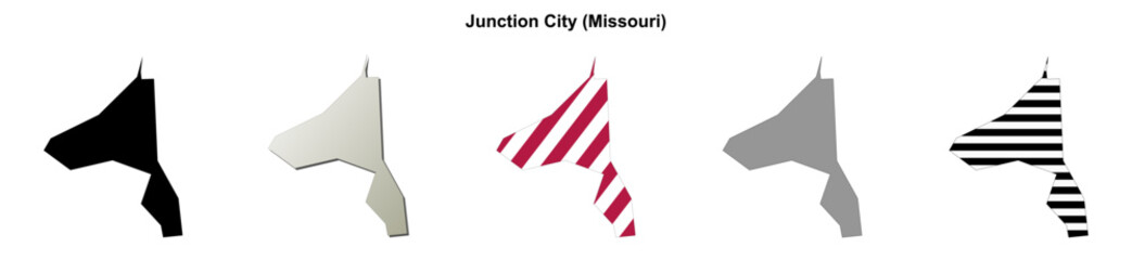 Obraz premium Junction City (Missouri) blank outline map set