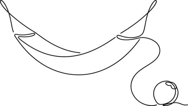 Tropical Coastal Leisure Concept Rendered in a Single Unbroken Line of a Beach Hammock and Coconut