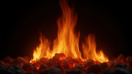 Fototapeta premium dramatic vibrant photorealistic flames burning against deep black background studio shot for advertising mockup
