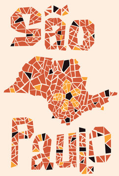 Tradicional piso de caquinho formando nome e mapa de S&atilde;o Paulo