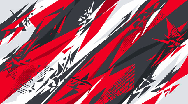 Abstract Graphic Background with Dynamic Red and Black Angular Shapes Perfect for Modern Vehicle Wrap and E sport Design
